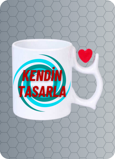 Baskılı Porselen Kalpli Kupa Bardak Çay Kahve Fincanı