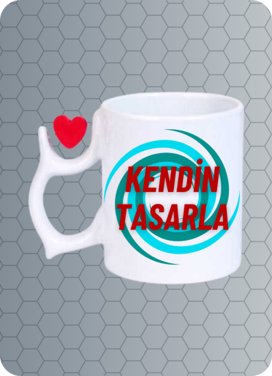 Baskılı Porselen Kalpli Kupa Bardak Çay Kahve Fincanı