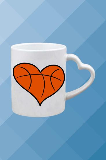 Basketbol Temalı Baskılı Porselen Kalpli Kulp Kupa Bardak Çay Kahve Fincanı