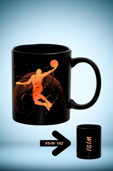 Basketbol Temalı Baskılı Siyah Porselen Kupa Bardak Çay Kahve Fincanı