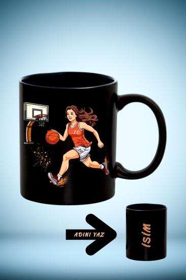 Basketbol Temalı Baskılı Siyah Porselen Kupa Bardak Çay Kahve Fincanı