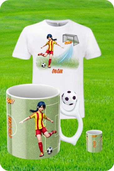 Sarı Kırmızı Formalı Baskılı T-Shirt - Futbol Toplu Kupa
