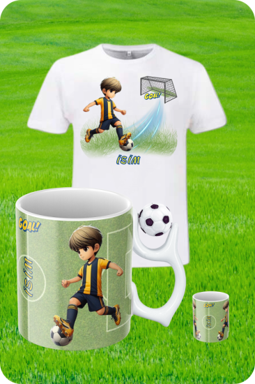 Sarı Lacivert Formalı Baskılı T-Shirt - Futbol Toplu Kupa