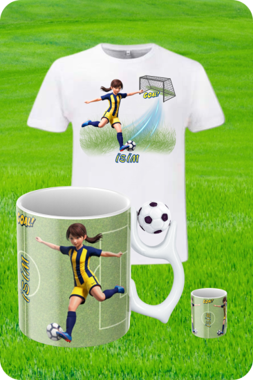 Sarı Lacivert Formalı Baskılı T-Shirt - Futbol Toplu Kupa