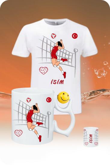 Voleybol Temalı T-Shirt - Emojili Kupa Kombin Set