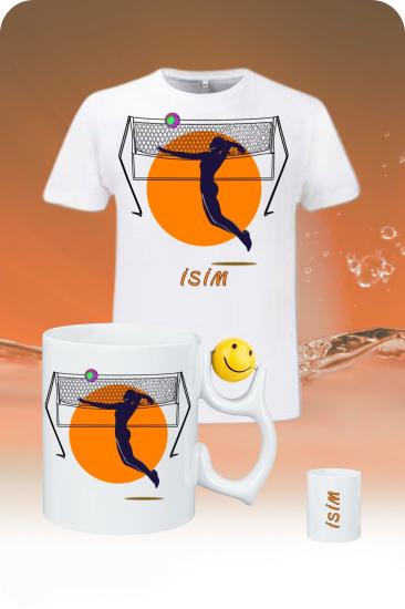Voleybol Temalı T-Shirt - Emojili Kupa Kombin Set