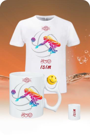 Voleybol Temalı T-Shirt - Emojili Kupa Kombin Set