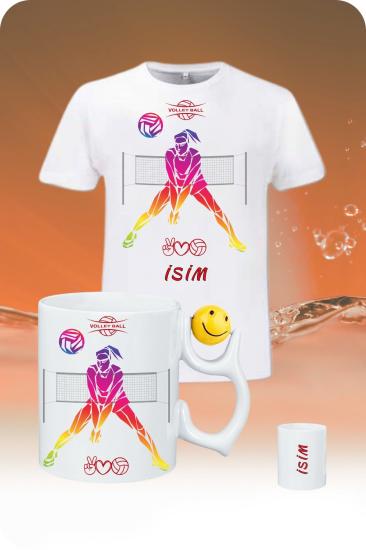 Voleybol Temalı T-Shirt - Emojili Kupa Kombin Set