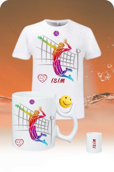 Voleybol Temalı T-Shirt - Emojili Kupa Kombin Set