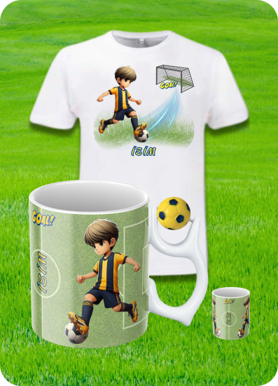 Sarı Lacivert Formalı Baskılı T-Shirt - Sarı Lacivert Futbol Toplu Kupa