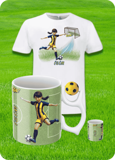Sarı Lacivert Formalı Baskılı T-Shirt - Sarı Lacivert Futbol Toplu Kupa